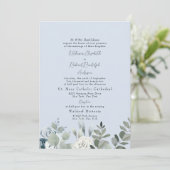 フォーマルなダスティーブルーの花柄の結婚式の招待状　親族向け 招待状 (スタンド正面)