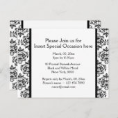 フォーマルなダマスク柄のパーティー　ブラック・レッド・ホワイト インビテーションポストカード (正面/裏面)