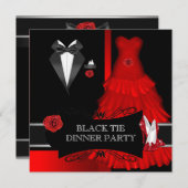 フォーマルなディナー パーティー ブラック タイ レッド シューズ 招待状 (正面/裏面)
