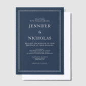 フォーマルなネイビーブルーの結婚式 ベラム紙招待状 (オフセット)
