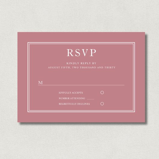 フォーマルなピンクの結婚式RSVPカード 出欠カード