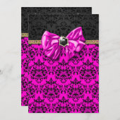 フォーマルなピンク ブラック ゴールド ダマスク パーティー 招待状 (正面/裏面)