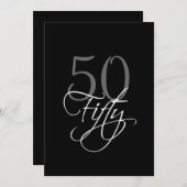 フォーマルなブラックとグレーの50歳の誕生日招待状 招待状 (正面/裏面)