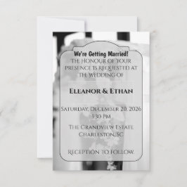 フォーマルなブラックタイのホワイトフラワーセレモニー ウェディング 招待状