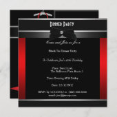 フォーマルなブラックタイの誕生日ディナー・パーティー招待状 招待状 (正面/裏面)