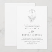 フォーマルなブラックホワイトモノグラム結婚式招待状 招待状 (正面/裏面)