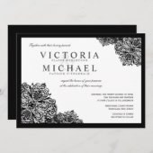 フォーマルなブラックレーススクエアの結婚式招待状 招待状 (正面/裏面)