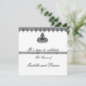 フォーマルなブラック＆ホワイトのシャンデリア ゴシックウェディング 招待状 (スタンド正面)