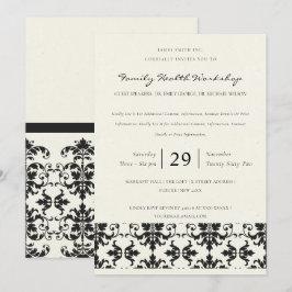 フォーマルなブラック&ホワイトのダマスク クラシック ワークショップ イベント 招待状