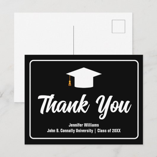 フォーマルなブラック＆ホワイト タイポグラフィー 卒業 ありがとうございます ポストカード (正面/裏面)