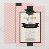 フォーマルなモダンシェブロンの卒業パーティー招待状 招待状 (正面/裏面)