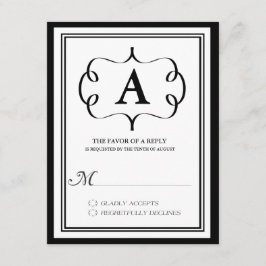 フォーマルなモノグラムの返信カード ブラック 出欠カード