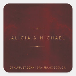 フォーマルなラグジュアリー バーガンディ ベルベット ゴールドの結婚式のシール スクエアシール
