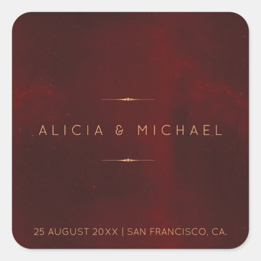 フォーマルなラグジュアリー バーガンディ ベルベット ゴールドの結婚式のシール スクエアシール (正面)