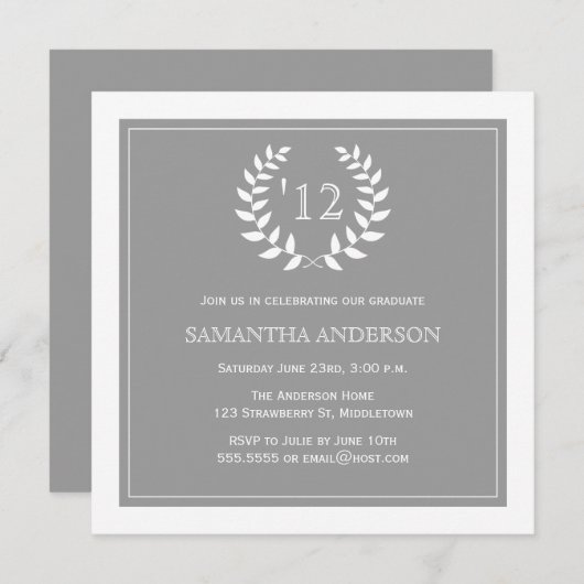 フォーマルなリース年の卒業の招待状-灰色 招待状 (正面/裏面)