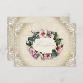 フォーマルなヴィンテージのモノグラムのレースの野生ピンクのバラの渦巻 エンクロージャーカード (正面/裏面)
