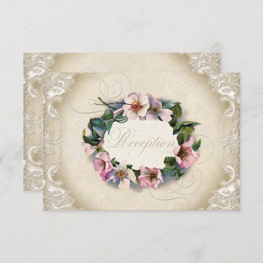 フォーマルなヴィンテージのモノグラムのレースの野生ピンクのバラの渦巻 エンクロージャーカード (正面/裏面)