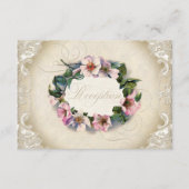 フォーマルなヴィンテージのモノグラムのレースの野生ピンクのバラの渦巻 エンクロージャーカード (正面)