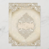 フォーマルなヴィンテージのモノグラムのレースの野生ピンクのバラの渦巻 招待状 (正面/裏面)