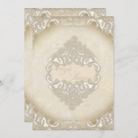 フォーマルなヴィンテージのモノグラムのレースの野生ピンクのバラの渦巻 招待状 (正面/裏面)