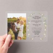 フォーマルなヴィンテージの野の花の結婚式の写真の横向き アクリル招待状 (インサイチュ (ポータブル))