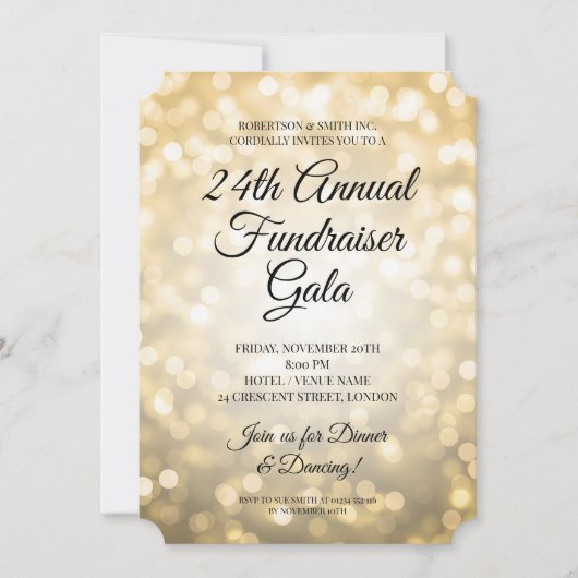 フォーマルな企業ファンドレイザーパーティー ゴールドライト 招待状 (正面)