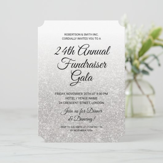 フォーマルな企業ファンドレイザー シルバーグリッター 招待状 (スタンド正面)