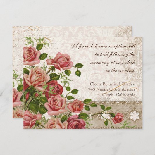 フォーマルな披露宴の招待状の茶バラのレースのヴィンテージ エンクロージャーカード (正面/裏面)