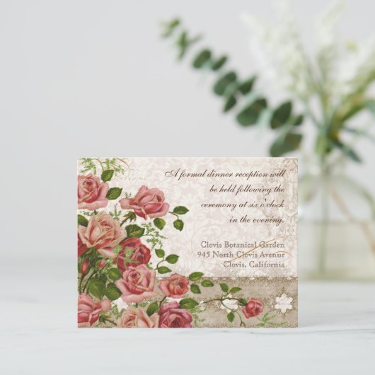 フォーマルな披露宴の招待状の茶バラのレースのヴィンテージ エンクロージャーカード (スタンド正面)