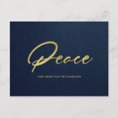 フォーマルな海軍フェイクな金ゴールドのミニマルな書道の平和 シーズンポストカード (正面)