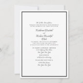 フォーマルな白と黒の結婚式 エレガントなスクリプト 招待状 (正面)