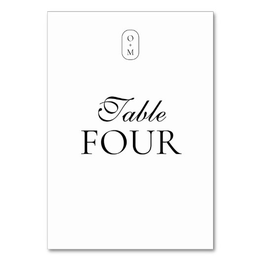 フォーマルな筆記体とタイポグラフィのモノグラム テーブルナンバー (正面)