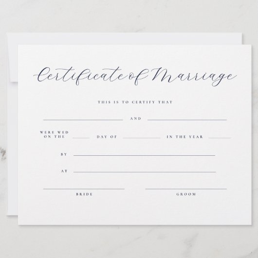 フォーマルな筆記体セリフ体結婚証明書 (正面)