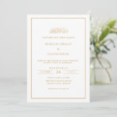 フォーマルな筆記体 ゴールドフレーム 白いイスラム教徒の結婚式 招待状 (スタンド正面)