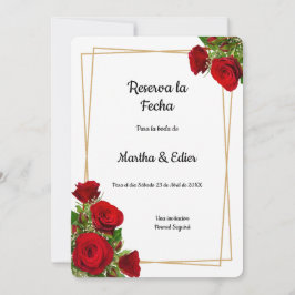 フォーマルな結婚式のためのレッドローズ セーブザデート
