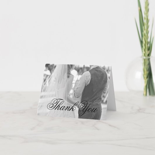 フォーマルな結婚式のカリグラフィー写真 サンキューカード (正面)