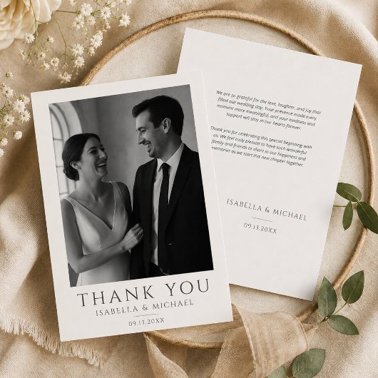フォーマルな結婚式の写真カード(メッセージ入り) サンキューカード