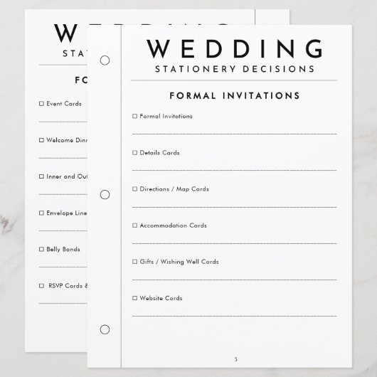 フォーマルな結婚式の招待状 文房具 ページ (正面/裏面)