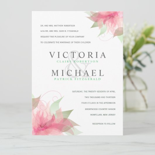 フォーマルな結婚式招待状の占星家のピンク及び白 招待状 (スタンド正面)