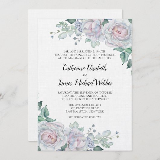 フォーマルな結婚式招待状の言葉遣いの花嫁の親 招待状 (正面/裏面)