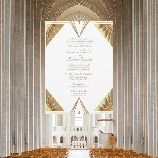 フォーマルな結婚式 ゴールドフレーム 白いウェディング 招待状