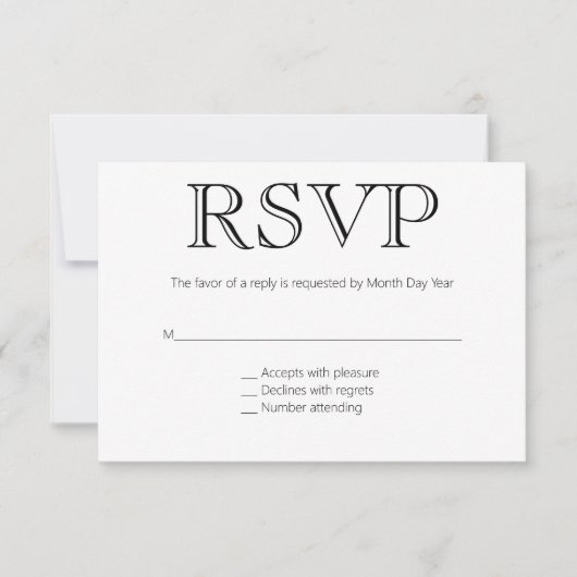 フォーマルな結婚RSVP 出欠カード (正面)
