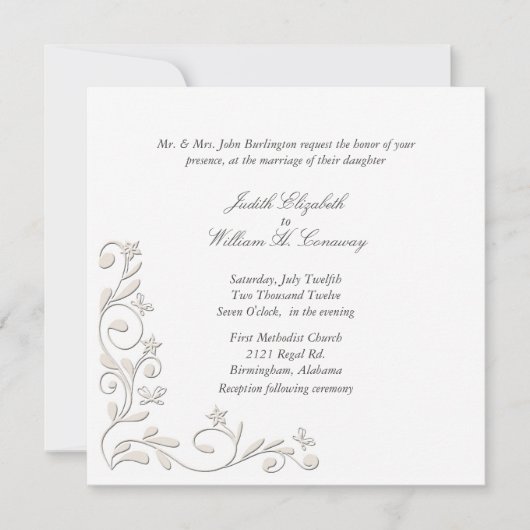 フォーマルな花の装飾 ウェディング招待状 招待状 (正面)