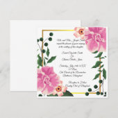 フォーマルな表現のピンクとグリーンの花の結婚式 招待状 (正面/裏面)