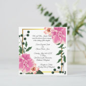 フォーマルな表現のピンクとグリーンの花の結婚式 招待状 (スタンド正面)