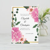 フォーマルな言葉遣いのピンクとグリーンの花柄のSave The Date セーブザデート (スタンド正面)