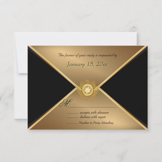 フォーマルな金ゴールドの黒の第50誕生日記念日RSVP 出欠カード (裏面)