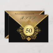 フォーマルな金ゴールドの黒の第50誕生日記念日RSVP 出欠カード (正面/裏面)