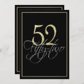 フォーマルな銀製の黒および金ゴールドの第52誕生会 招待状 (正面/裏面)