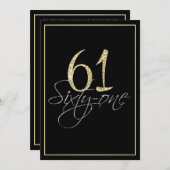 フォーマルな銀製の黒および金ゴールドの第61誕生会 招待状 (正面/裏面)